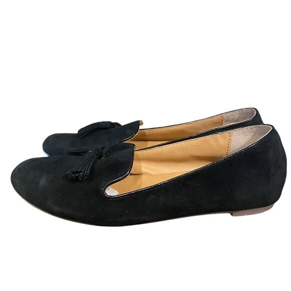 J. Crew Black Suede Leather Tassel Smoking Loafer Pointed Toe Academia Preppy - Picture 3 of 12